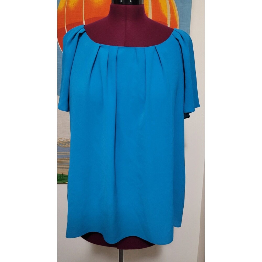 WORTHINGTON Blouse Blue Women’s Short Sleeve Top XL Pleats